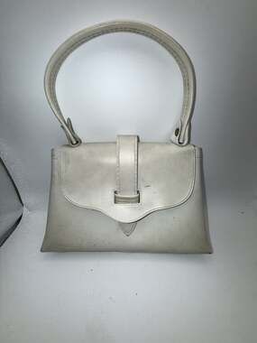 Vintage MGA White Leather Top Handle Mini Handbag Made in Hong Kong